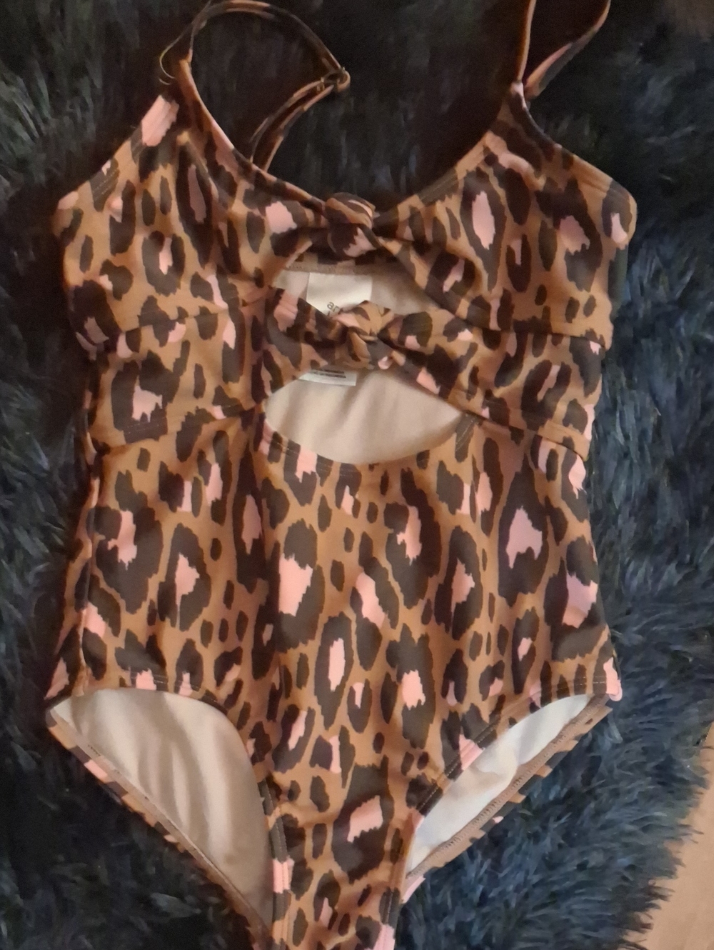 girls Leopard-Print One-Piece Swimsuit in Brown & Pink
